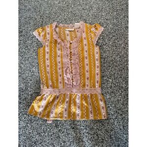 Mary-Kate and Ashley Girls Mustard Yellow Floral Lace Peplum Blouse Size 6 6X